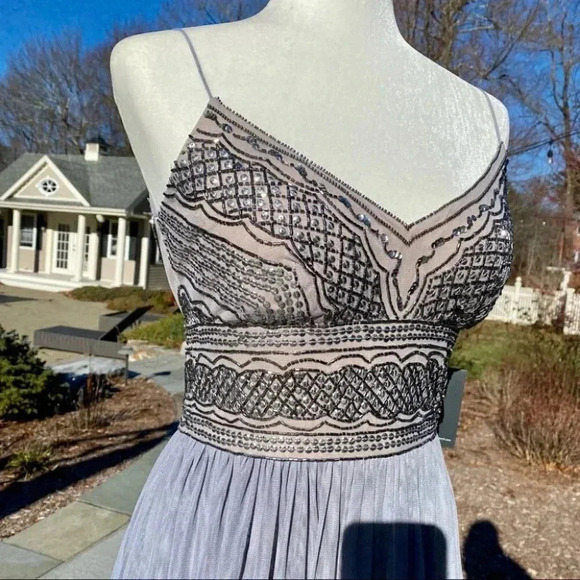 NWT Anthropologie BHLDN Adrianna Papell Aida Maxi Dress in Silver Gray Beaded - Picture 8 of 12